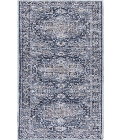 Nicole Curtis Machine Washable Series 1 Ivory Navy SR101 2 ft. 2 in. X 10 ft. Rectangle Rug