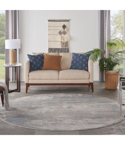 Nourison Rustic Textures Area Rug RUS15 Light Grey/Blue 5'3" Round