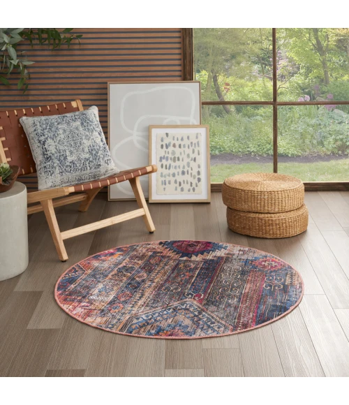 Nicole Curtis Machine Washable Series 1 Multicolor SR106 4 ft. Round Rug