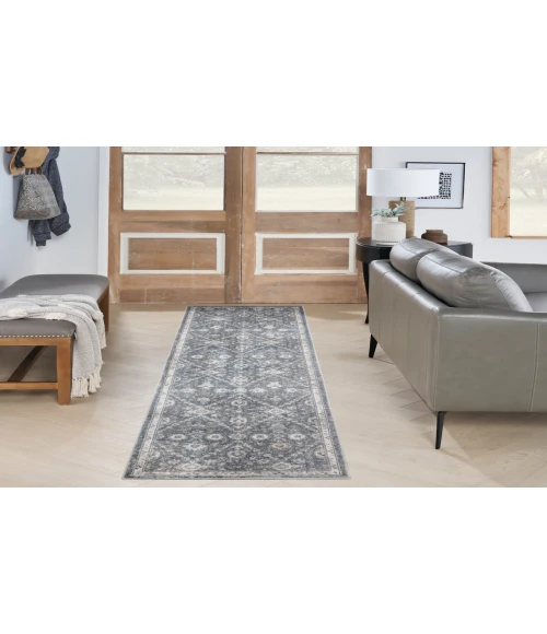 Nourison Astra Machine Washable Dark Blue ASW16 2 ft. 2 in. X 8 ft. Rectangle Rug