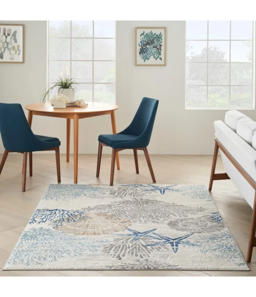 Nourison Seaside Ivory Grey Blue SDS04 5 ft. X 7 ft. Rect. Rug