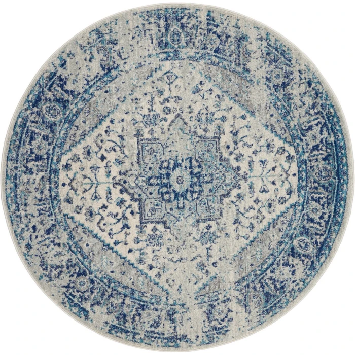 Nourison Tranquil Round Area Rug TRA06-Ivory/Light Blue