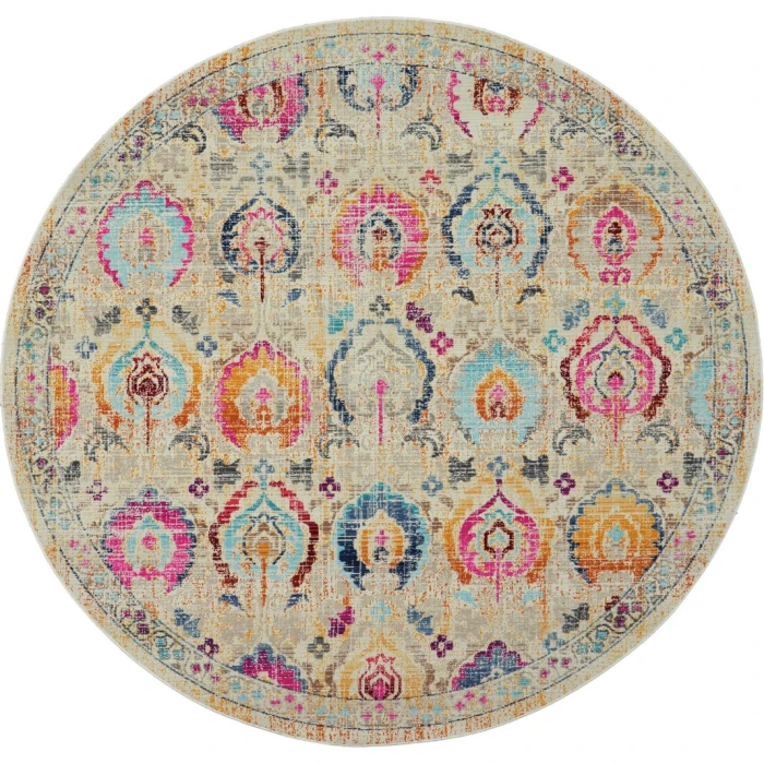 Nourison Vintage Kashan Round Area Rug VKA04-Ivory/Multicolor