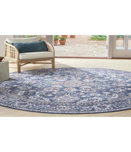 Nicole Curtis Machine Washable Series 1 Navy Ivory SR104 5 ft. 3 in. Round Rug