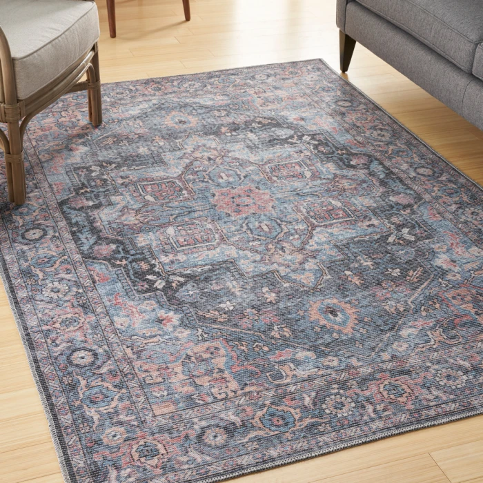 Nicole Curtis Machine Washable Series 1 Area Rug SR101 Light Blue Multi