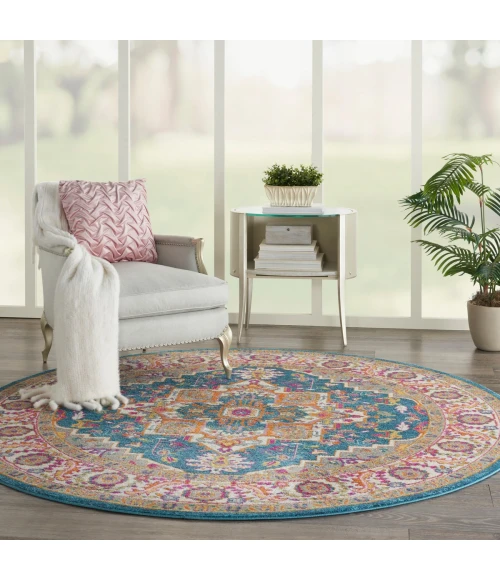 Nourison Passion Area Rug PSN20 Teal Multicolor 8' x ROUND