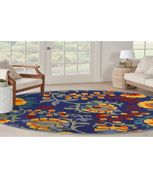 Nourison Aloha Navy Multicolor ALH17 5 ft. 3 in. Round Rug
