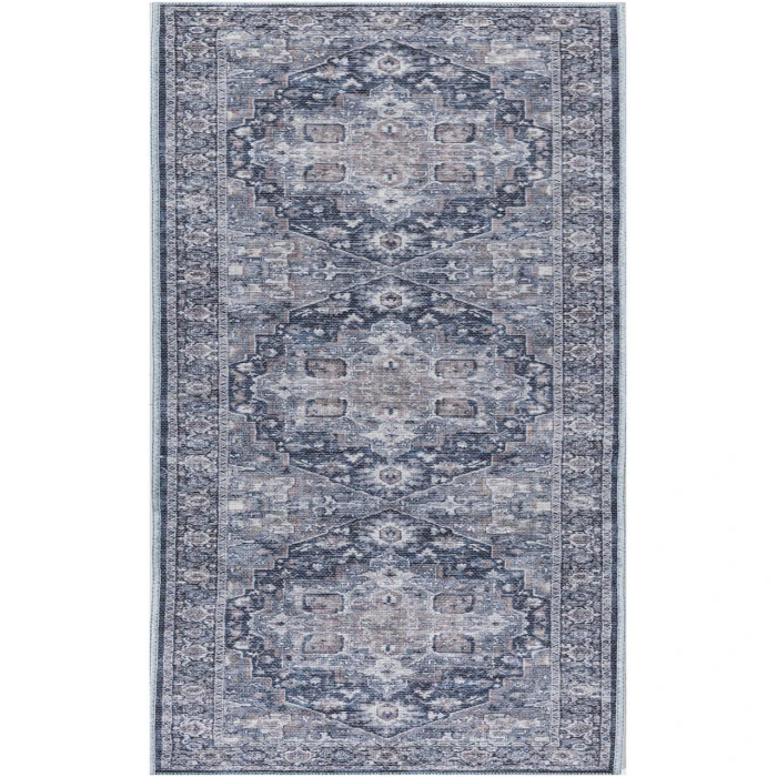 Nicole Curtis Machine Washable Series 1 Ivory Navy SR101 2 ft. X 6 ft. Rectangle Rug
