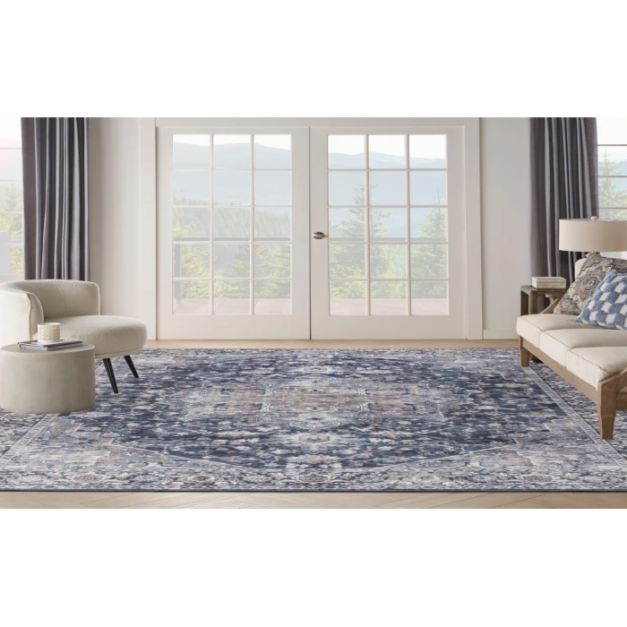 Nicole Curtis Machine Washable Series 1 Ivory Navy SR101 10 ft. X 14 ft. Rectangle Rug