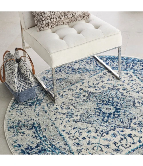 Nourison Tranquil Round Area Rug TRA06-Ivory/Light Blue