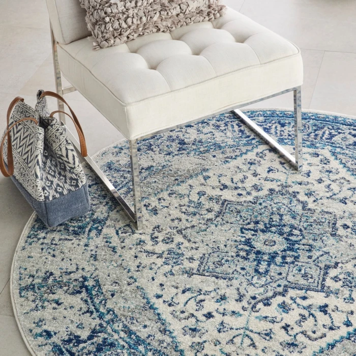 Nourison Tranquil Round Area Rug TRA06-Ivory/Light Blue