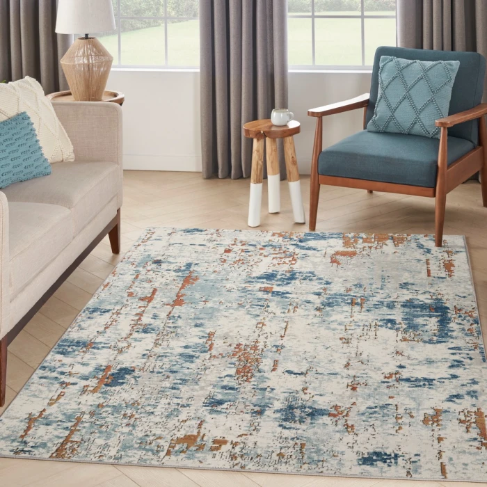 Nourison Quarry Beige Blue Rust QUA01 4 ft. X 6 ft. Rect. Rug