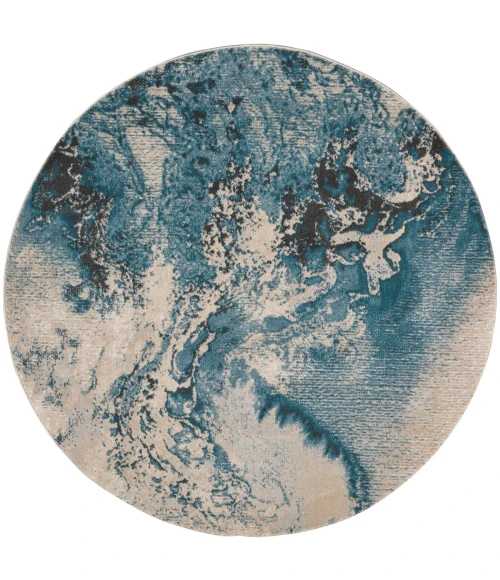 Nourison Maxell Area Rug MAE08 Ivory/Teal 5'3" x round