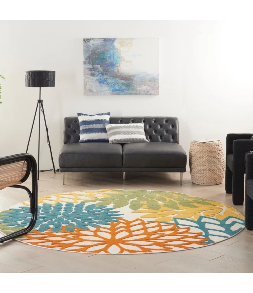 Nourison Aloha Area Rug ALH05 Turquoise Multicolor 7'10" x round