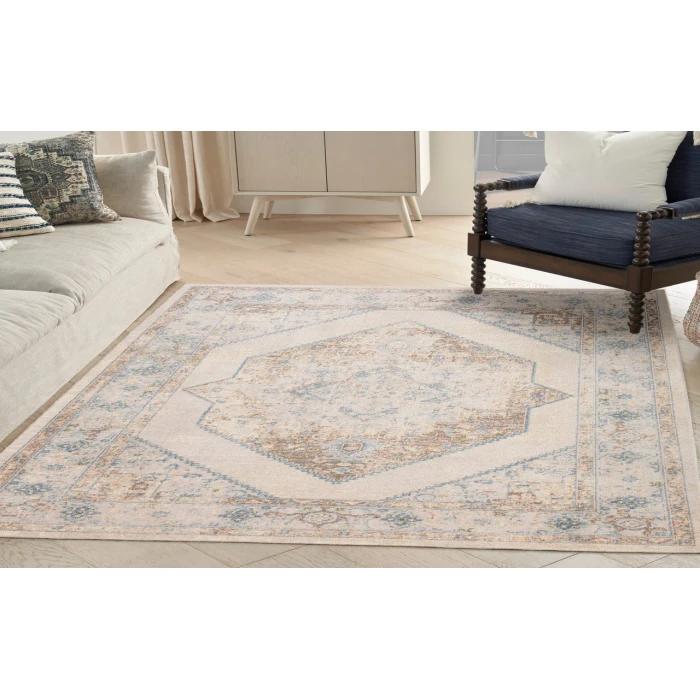 Nourison Astra Machine Washable Ivory Blue ASW13 4 ft. X 6 ft. Rectangle Rug