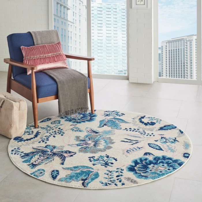 Nourison Tranquil Round Area Rug TRA02-Ivory/Light Blue