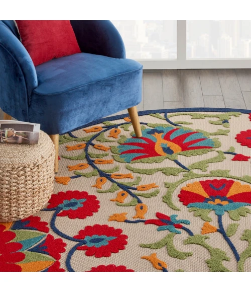 Nourison Aloha Round Area Rug ALH20-Red/Multicolor