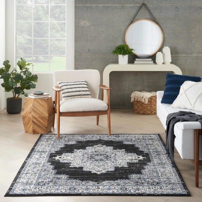Nourison Passion Area Rug PSN03 Black Ivory 5'3" x 7'3"