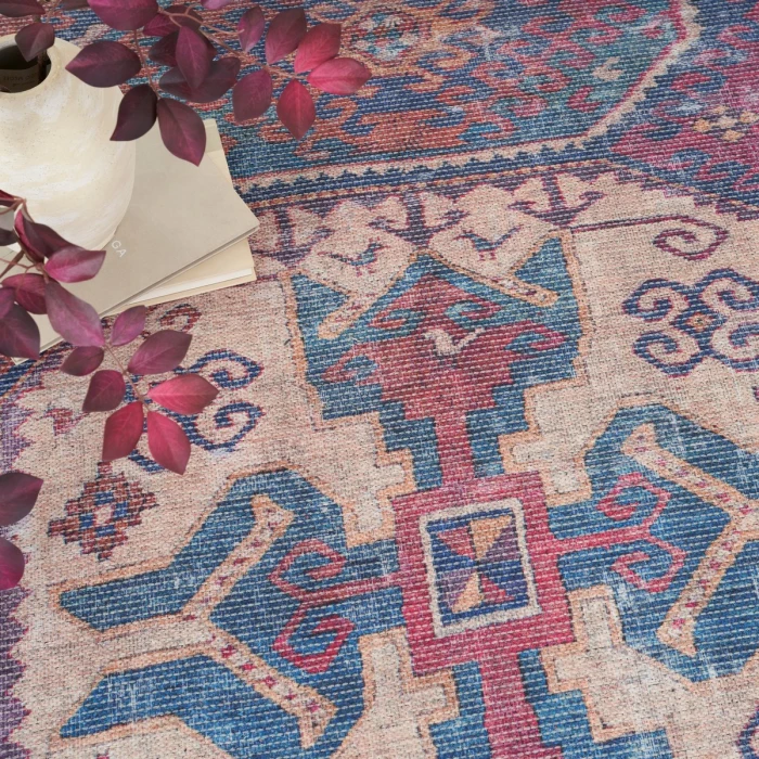Nicole Curtis Machine Washable Series 1 Area Rug SR105 Red/Navy 4' x 6'