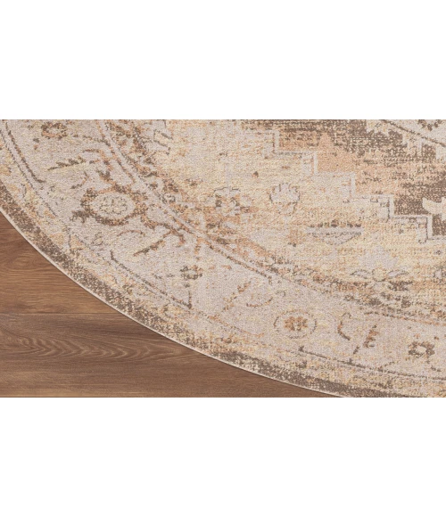 Nourison Astra Machine Washable Beige ASW13 5 ft. 3 in. Round Rug