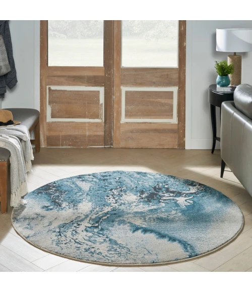 Nourison Maxell Area Rug MAE08 Ivory/Teal 5'3" x round
