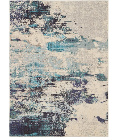 Nourison Celestial Area Rug CES02-Ivory/Teal Blue