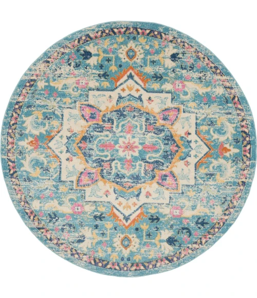 Nourison Passion Round Area Rug PSN25-Ivory/Light Blue