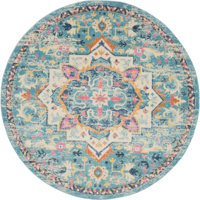 Nourison Passion Round Area Rug PSN25-Ivory/Light Blue