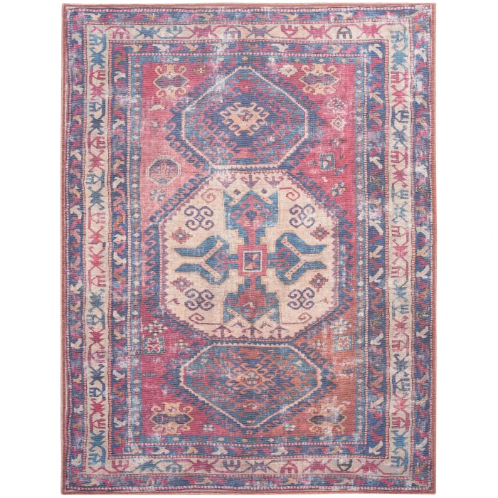 Nicole Curtis Machine Washable Series 1 Area Rug SR105 Red/Navy 9' x 12'