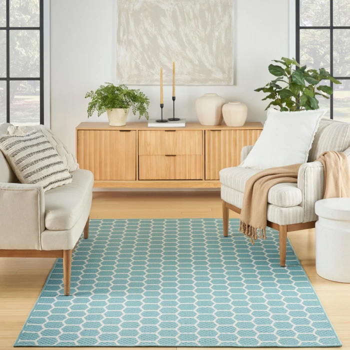 Nourison Twist Reversible Aqua TWS01 6 ft. X 9 ft. Rect. Rug
