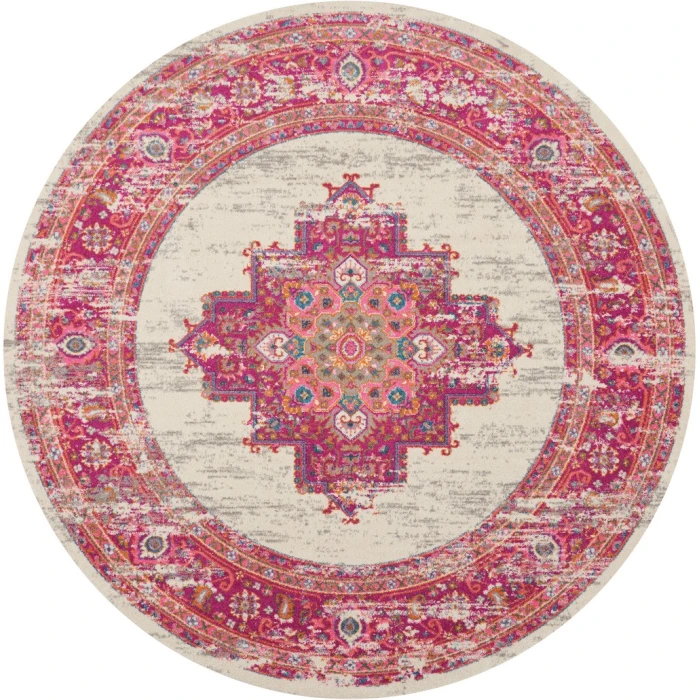 Nourison Passion Round Area Rug PSN03-Ivory/Fuchsia