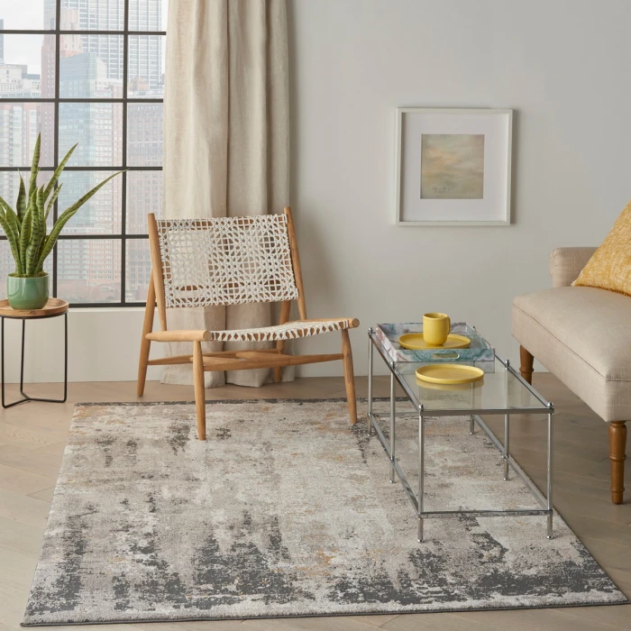 Nourison Tangra Cream Grey TNR05 4 ft. X 6 ft. Rect. Rug