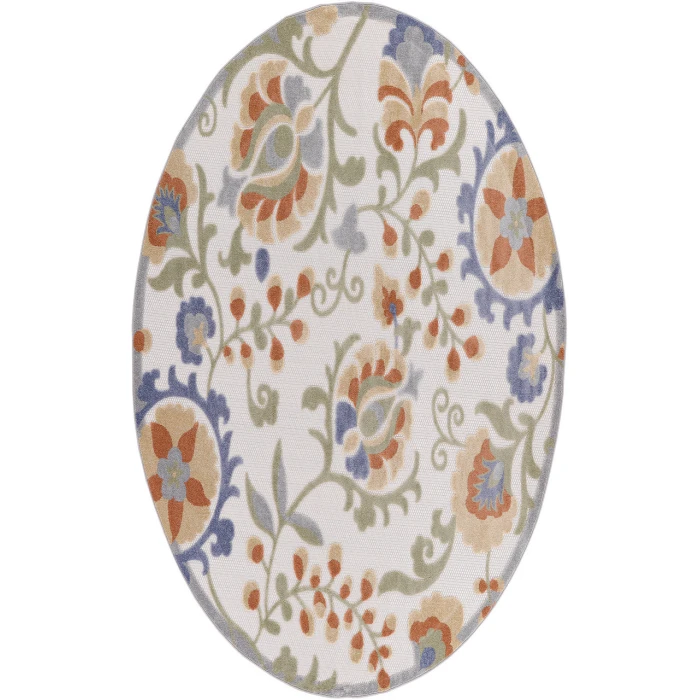 Nourison Aloha Ivory Blue ALH17 5 ft. 3 in. Round Rug