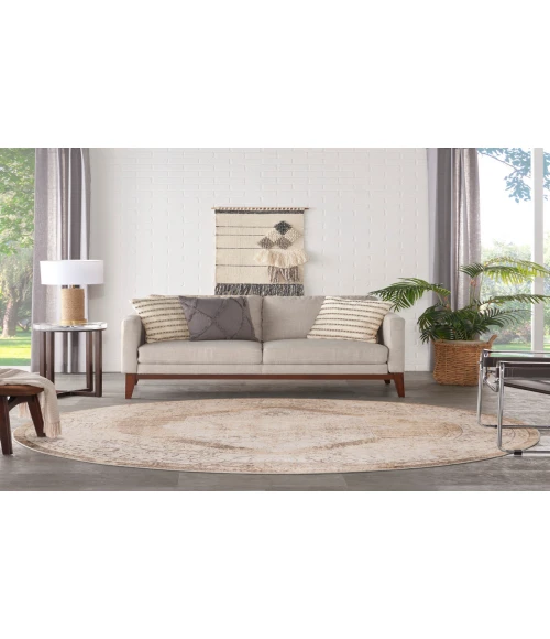 Nourison Astra Machine Washable Beige ASW13 5 ft. 3 in. Round Rug