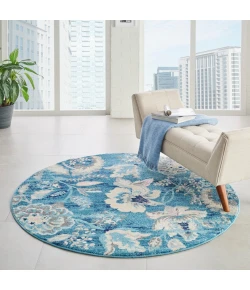 Nourison Home Tranquil TRA02 Turquoise 5 ft. 3 in. Round Area Rug
