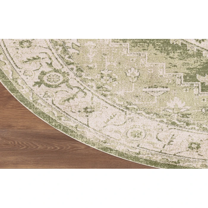 Nourison Astra Machine Washable Ivory Green ASW11 5 ft. 3 in. Round Rug