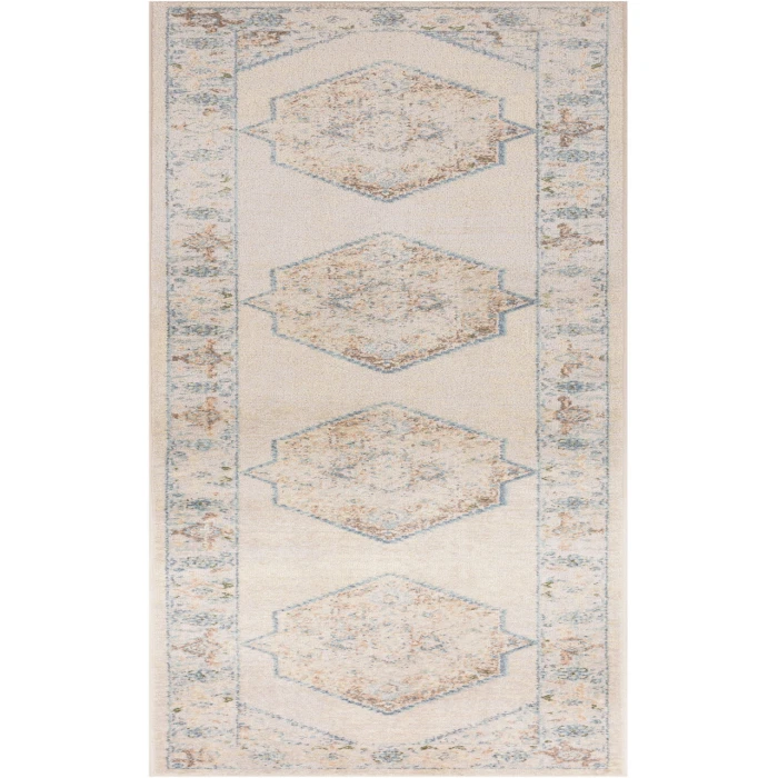 Nourison Astra Machine Washable Ivory Blue ASW13 2 ft. 2 in. X 8 ft. Rectangle Rug