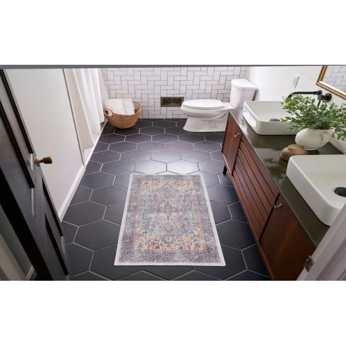 Nicole Curtis Machine Washable Series 1 Blue Multicolor SR104 3 ft. X 5 ft. Rectangle Rug