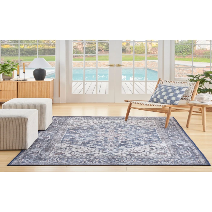 Nicole Curtis Machine Washable Series 1 Navy Ivory SR104 6 ft. X 9 ft. Rectangle Rug