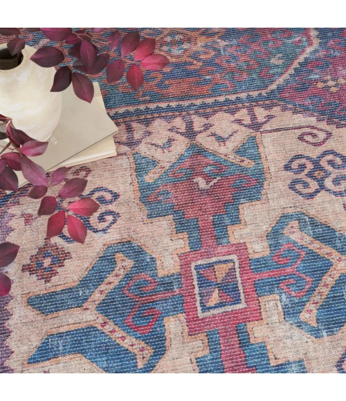 Nicole Curtis Machine Washable Series 1 Area Rug SR105 Red/Navy 5' x 7'