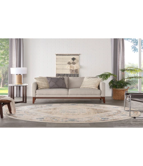 Nourison Astra Machine Washable Ivory Blue ASW13 5 ft. 3 in. Round Rug
