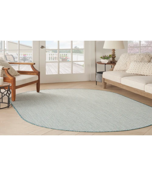Nourison Courtyard Ivory Aqua COU01 5 ft. X 8 ft. Oval Rug