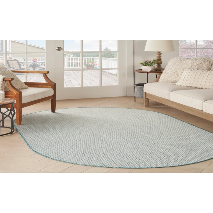 Nourison Courtyard Ivory Aqua COU01 5 ft. X 8 ft. Oval Rug