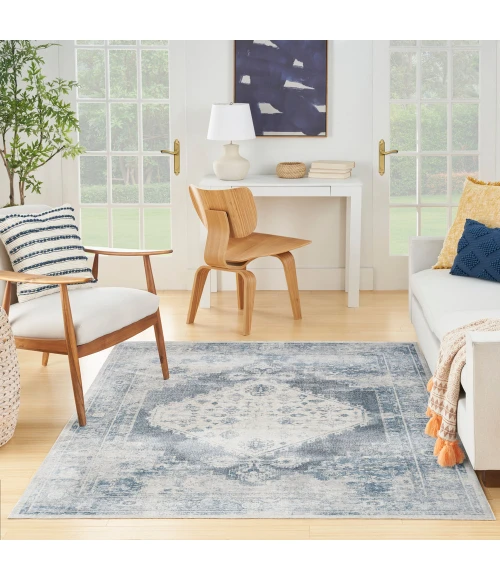 Nourison Astra Machine Washable Area Rug ASW11 Blue/Ivory