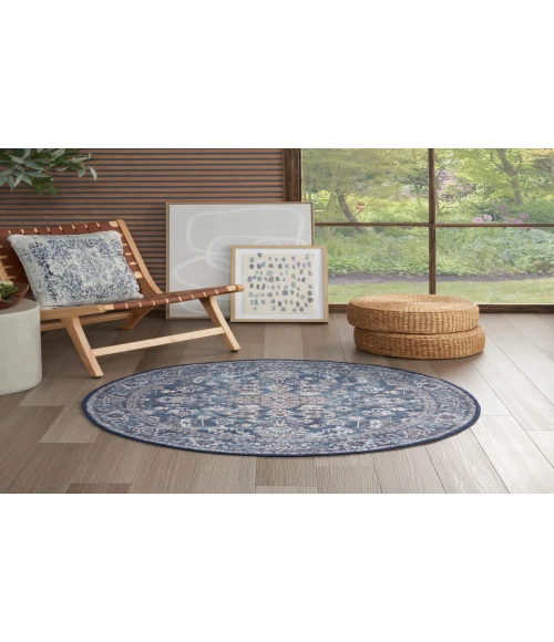 Nicole Curtis Machine Washable Series 1 Navy Ivory SR104 4 ft. Round Rug