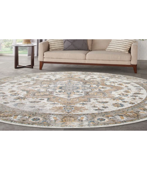Nourison Astra Machine Washable Silver Grey ASW12 5 ft. 3 in. Round Rug