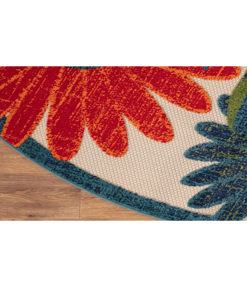 Nourison Aloha Ivory Multicolor ALH33 5 ft. 3 in. Round Rug
