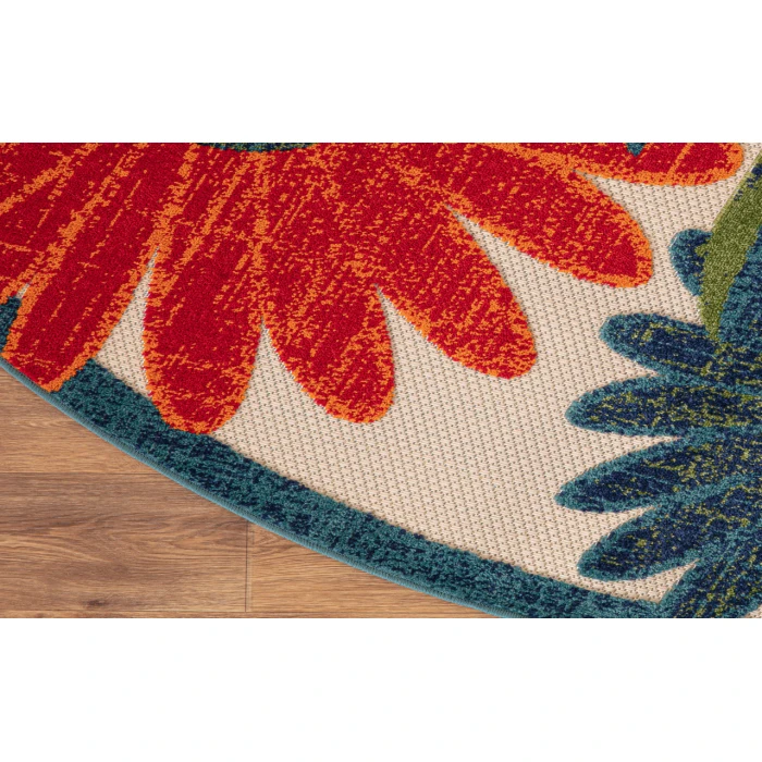 Nourison Aloha Ivory Multicolor ALH33 5 ft. 3 in. Round Rug
