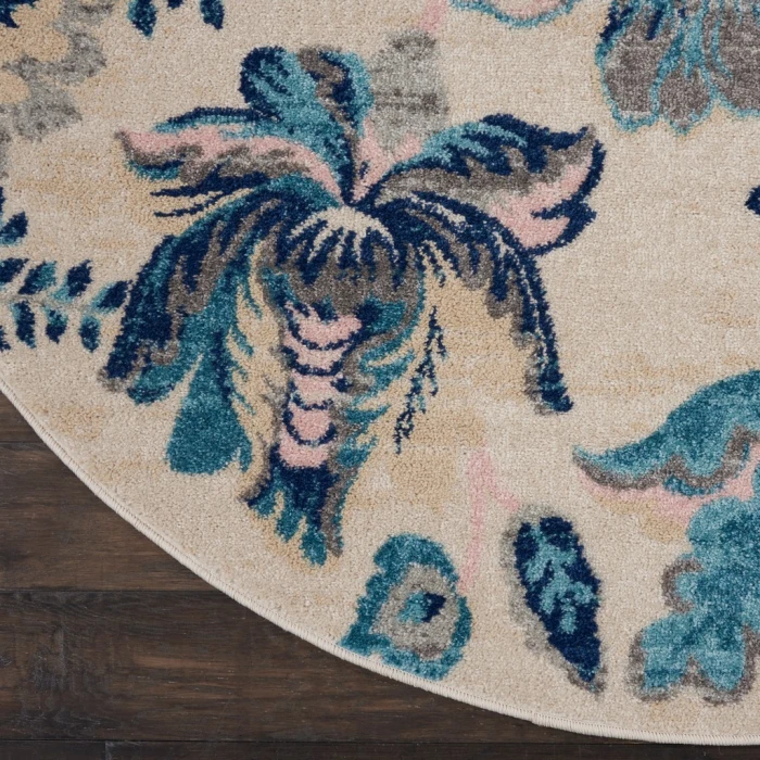 Nourison Tranquil Round Area Rug TRA02-Ivory/Light Blue