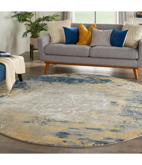 Nourison Twilight Round Area Rug TWI22 Navy Gold 8' Round